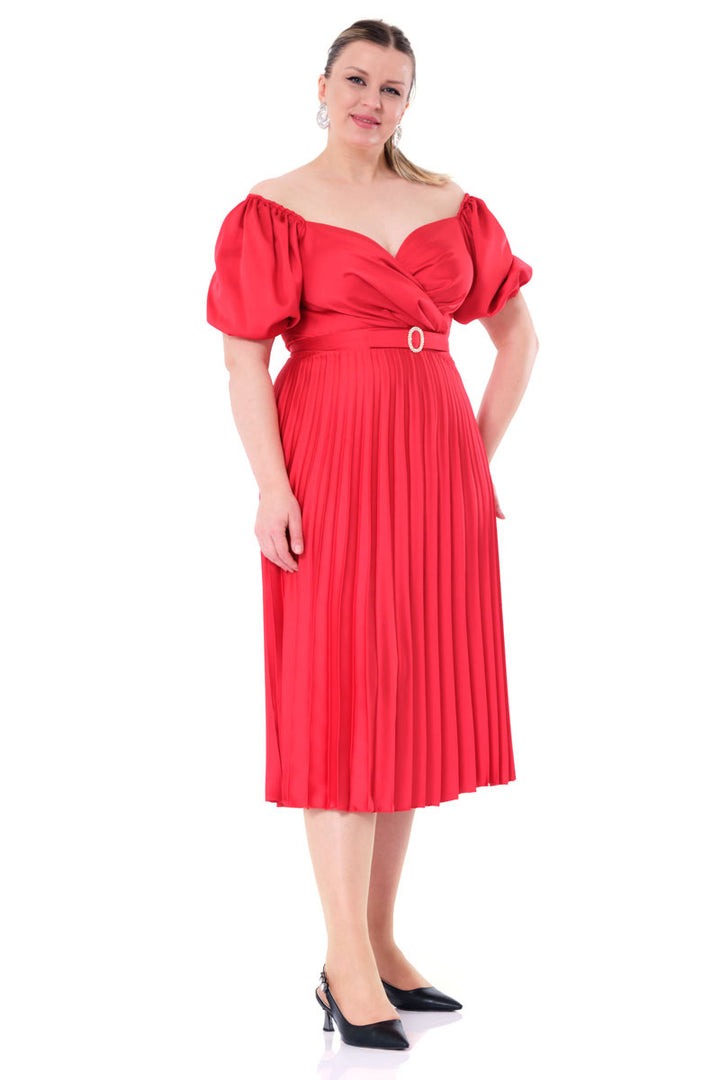 FRV Red plus size satin short sleeve midi dress - Venlo