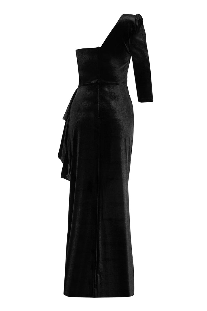 FRV Black velvet single sleeve long dress - Accrington