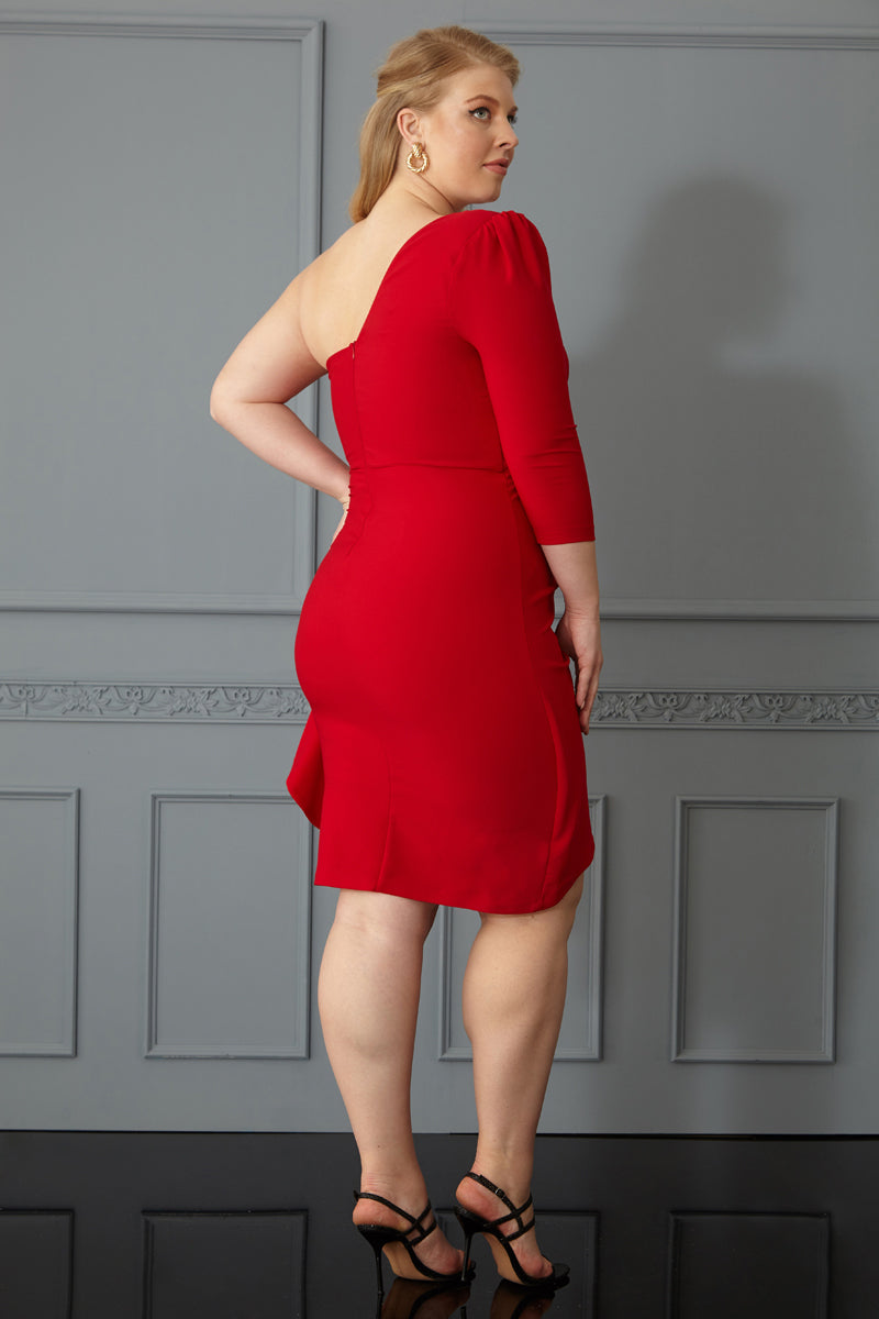 FRV Red plus size crepe single sleeve mini dress - Moline