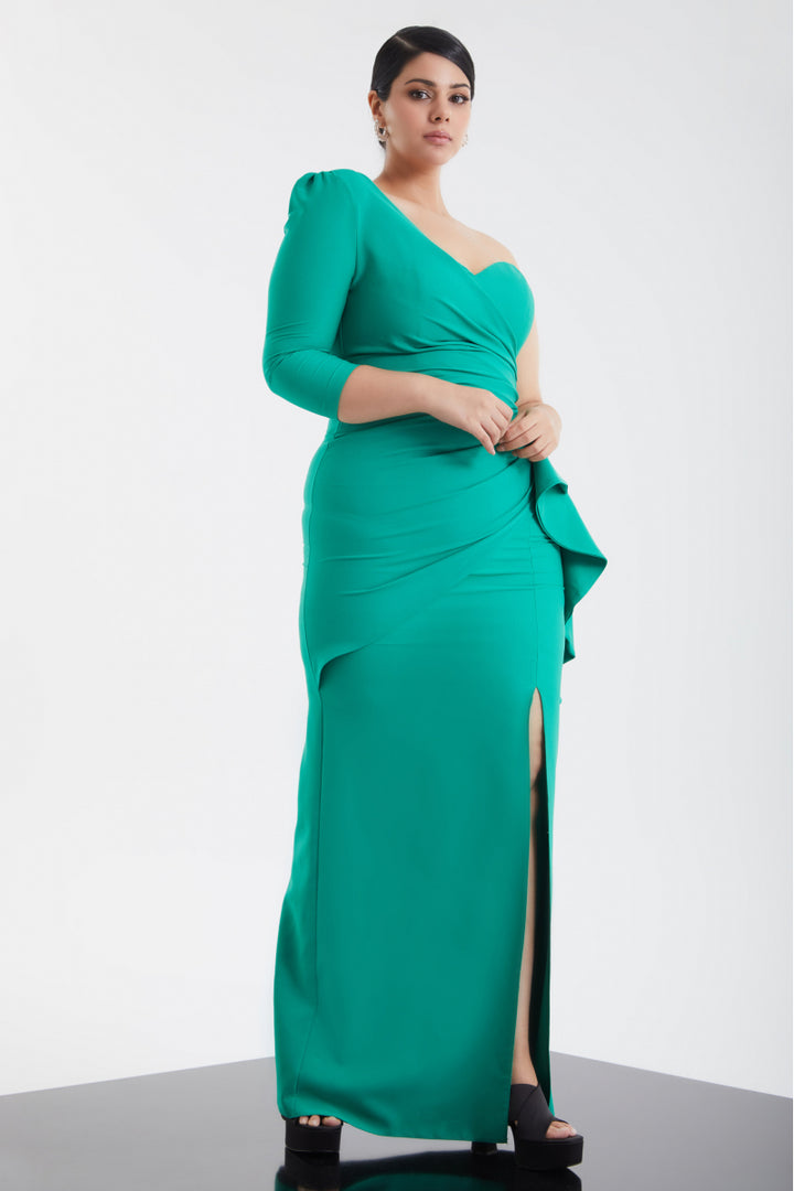 FRV Green plus size crepe single sleeve maxi dress - Canton