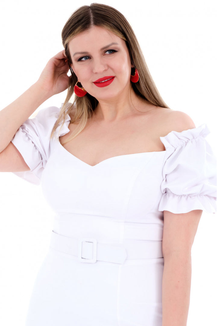 FRV White plus size crepe 3/4 sleeve midi dress - Eastvale