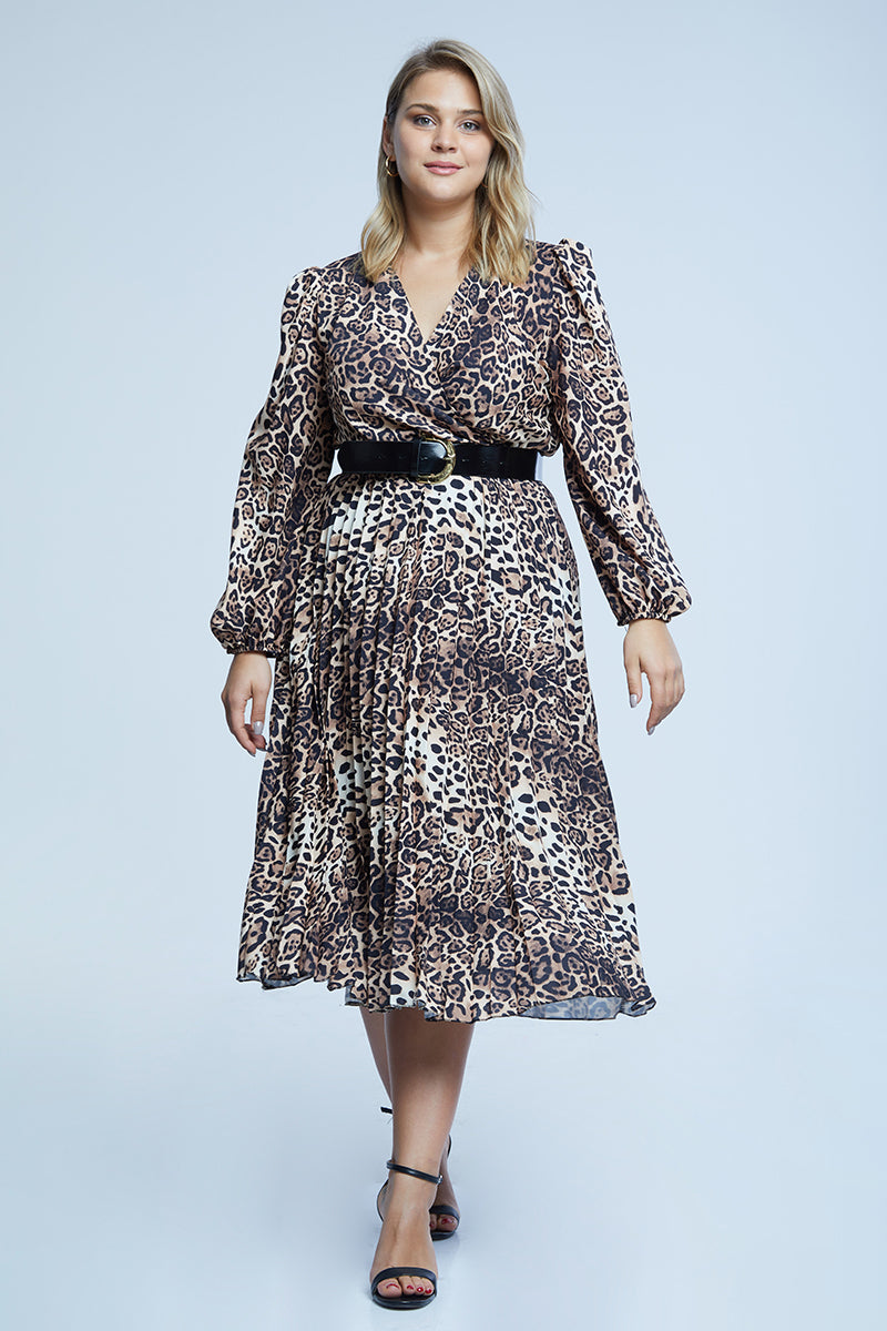 FRV Printed plus size crepe long sleeve midi dress - Denver