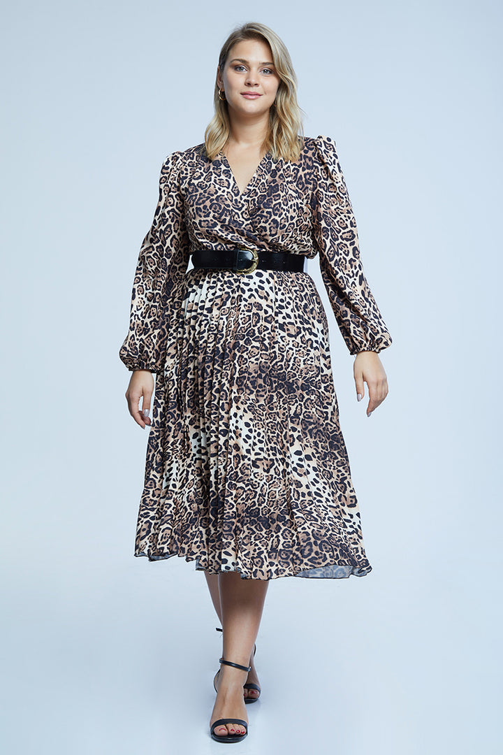 FRV Printed plus size crepe long sleeve midi dress - Denver