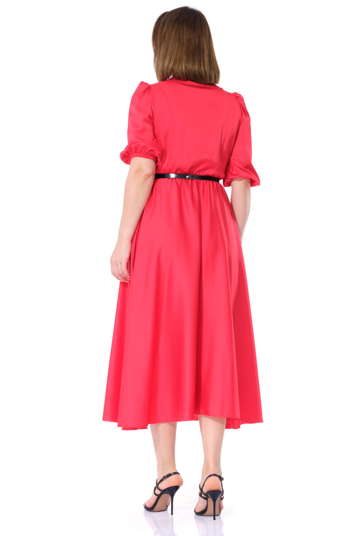 FRV Red satin short sleeve midi dress - Lousada