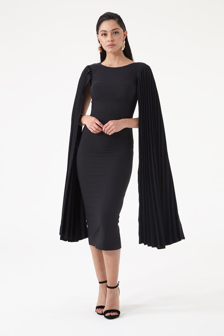 FRV Black crepe long sleeve midi dress - Arecibo