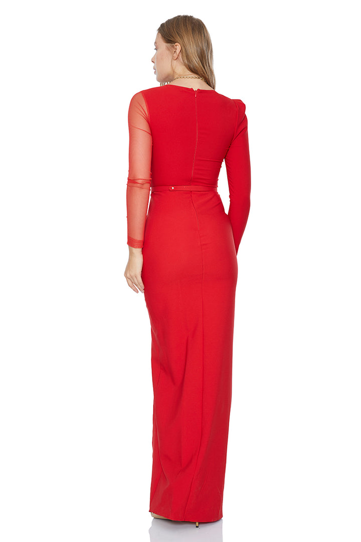 FRV Red crepe long sleeve maxi dress - Assen