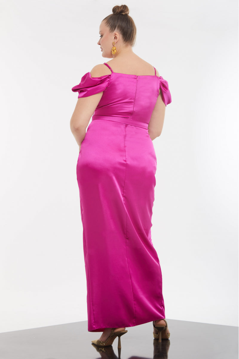 FRV Fuchsia plus size satin sleeveless maxi dress - The Woodlands