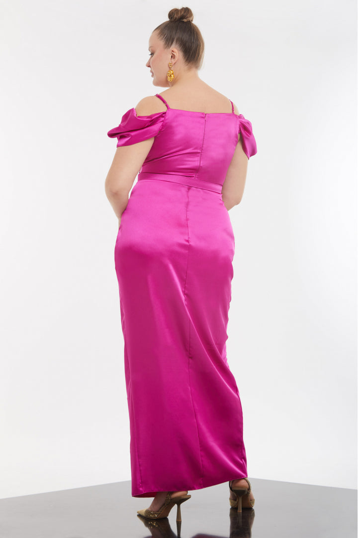 FRV Fuchsia plus size satin sleeveless maxi dress - The Woodlands