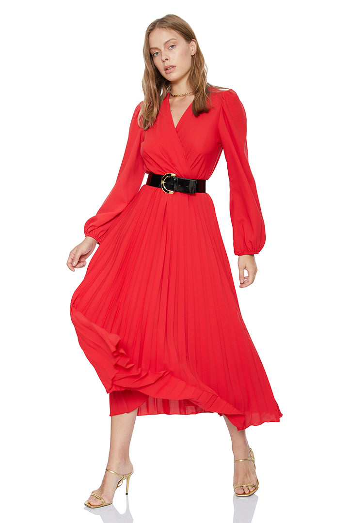 FRV Red crepe long sleeve midi dress - Manalapan