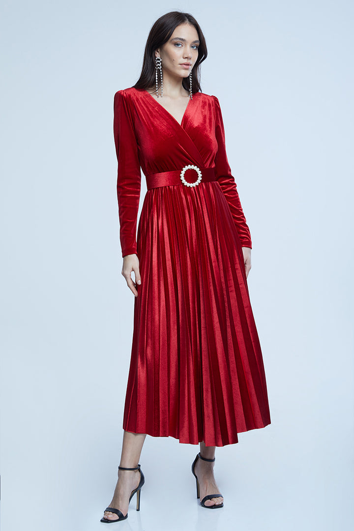FRV Red velvet long sleeve midi dress - Gloucester