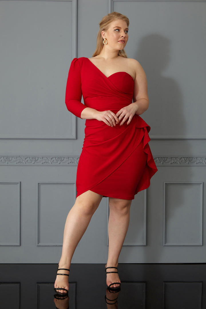 FRV Red plus size crepe single sleeve mini dress - Moline