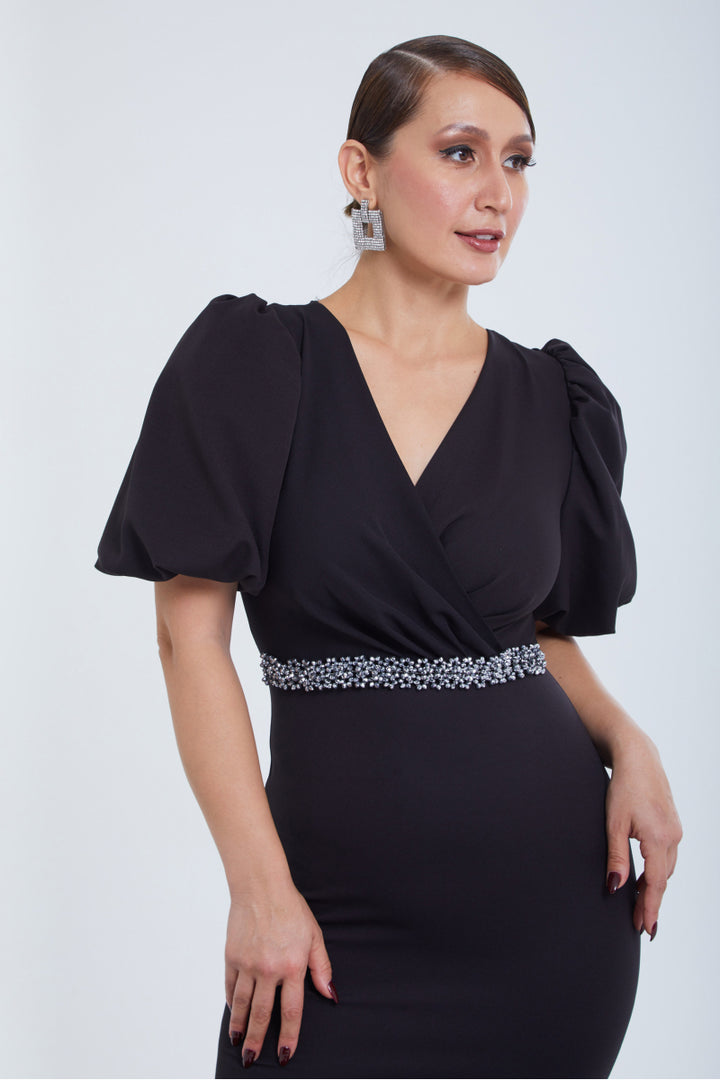 FRV Black crepe 3/4 sleeve midi dress - Nettetal