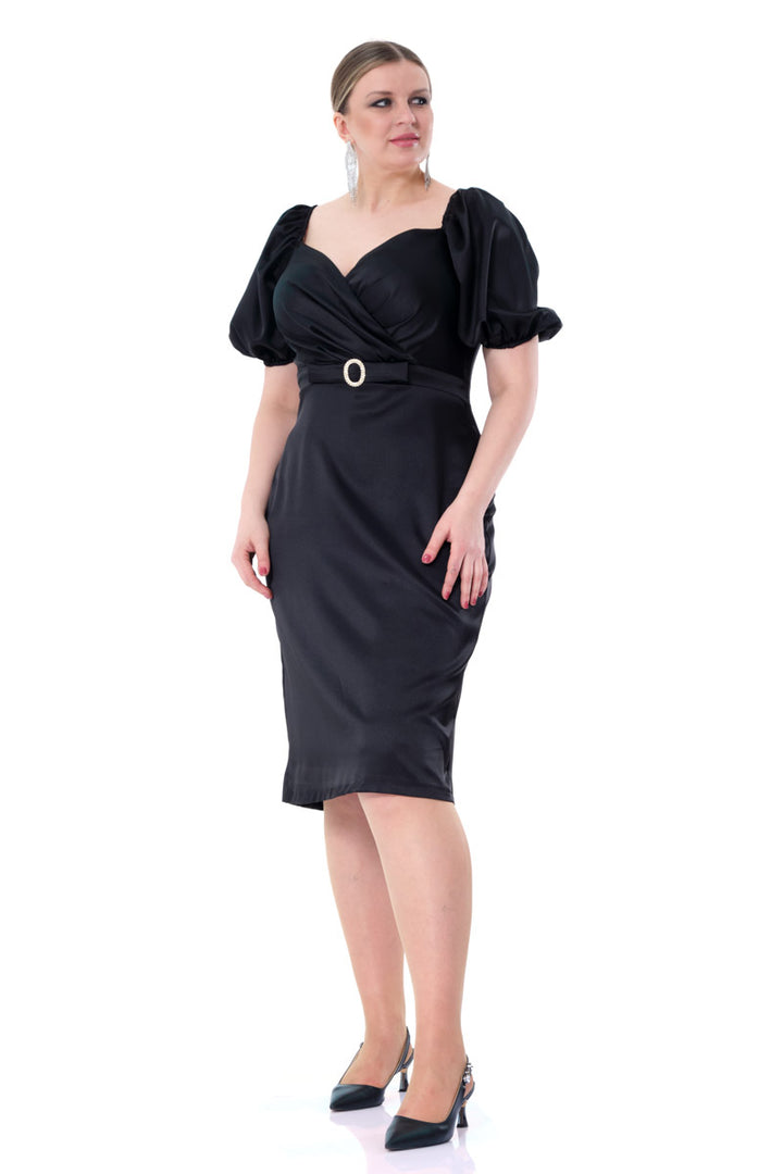 FRV Black plus size satin short sleeve midi dress - Bootle