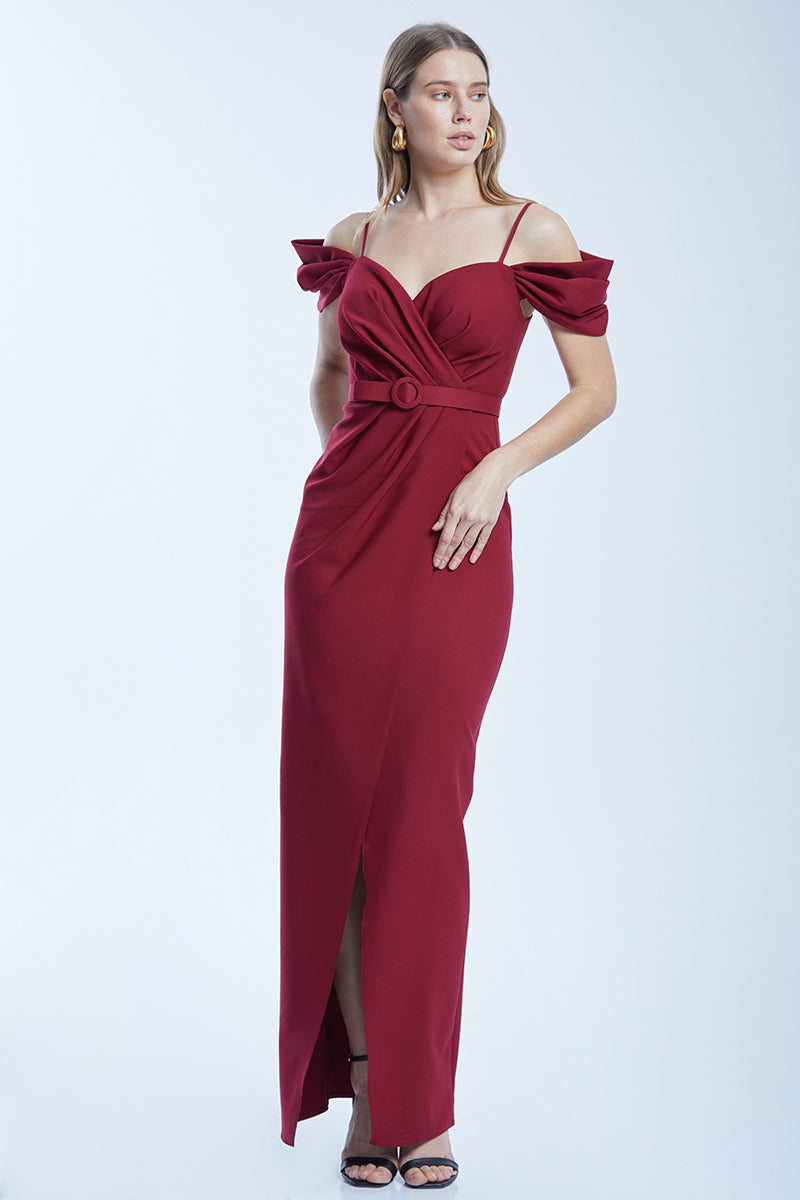 FRV Maroon crepe sleeveless maxi dress - Marano di Napoli
