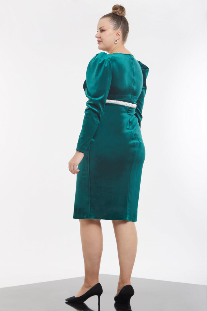 FRV Green plus size velvet long sleeve mini dress - Lafayette