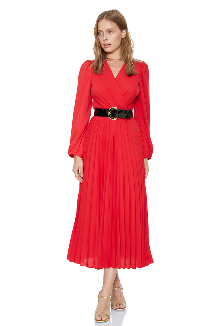 FRV Red crepe long sleeve midi dress - Manalapan