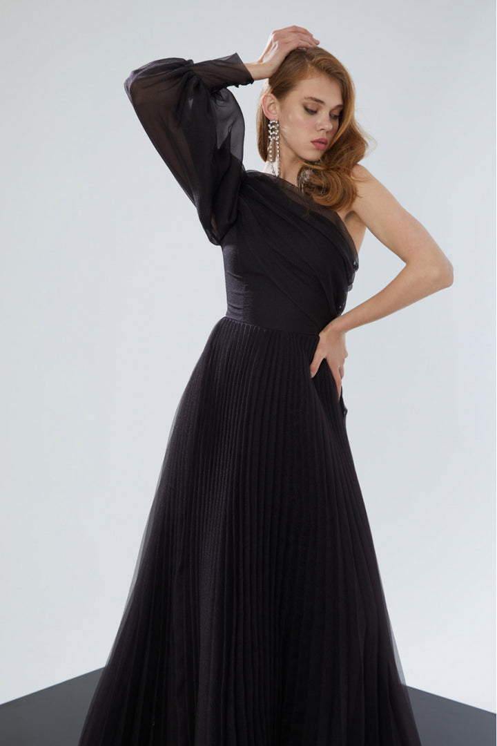 FRV Black tulle single sleeve long dress - Castelldefels