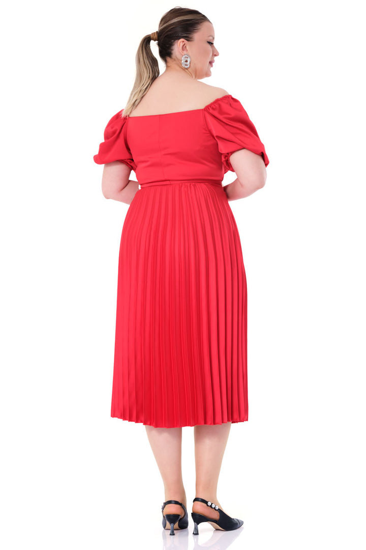 FRV Red plus size satin short sleeve midi dress - Venlo