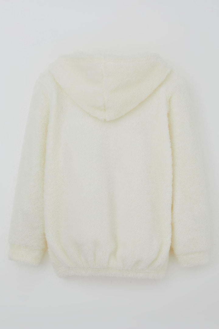 BRE Mensis Girl Plush Jacket with Bear Embroidery Hooded Pocket 82 Years, Ecru - Jefferson City