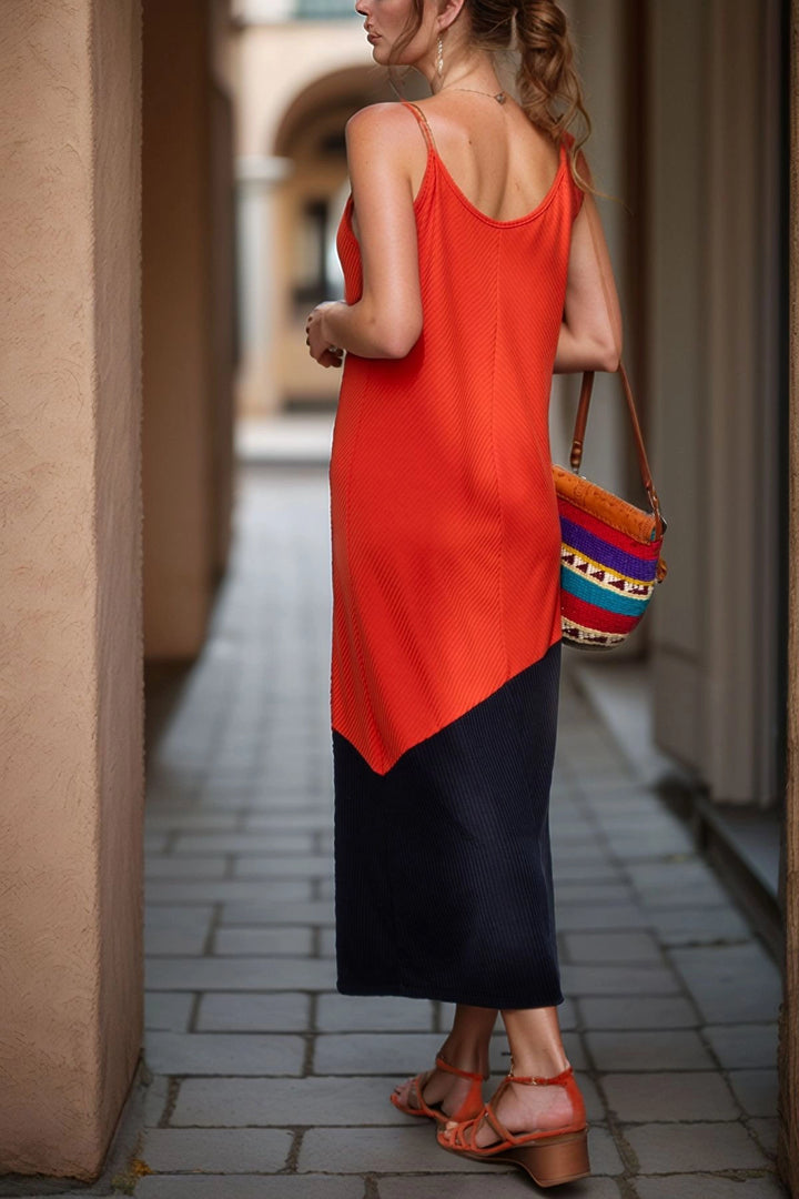Coral Asymmetric Block Slit Strap Long Dress BCBSK-25700-2898 - Celaya