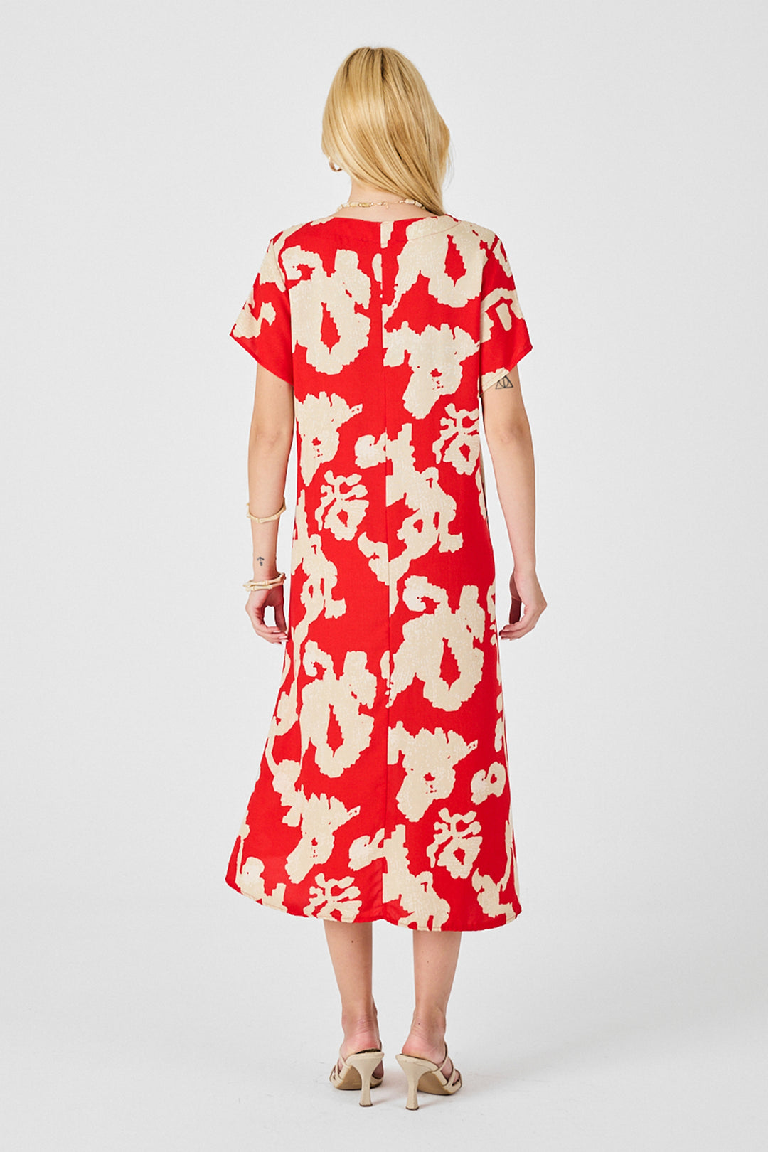 Coral Deep V-Neck Slit Patterned Midi Dress BCVL-254012 - Boryspil