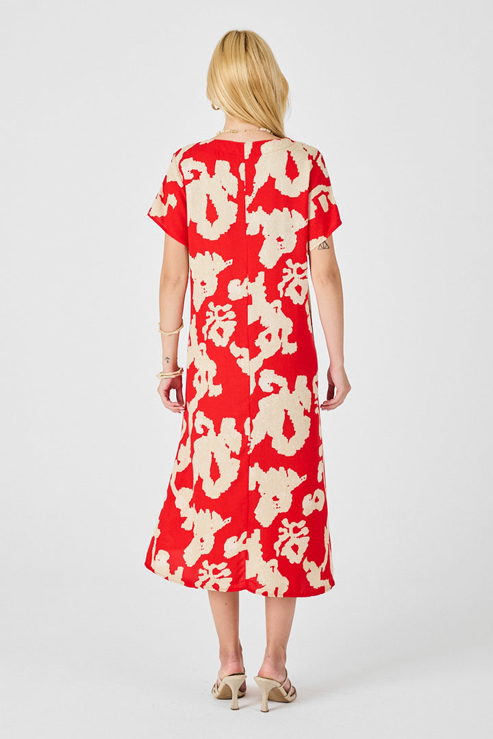 Coral Deep V-Neck Slit Patterned Midi Dress BCVL-254012 - Boryspil