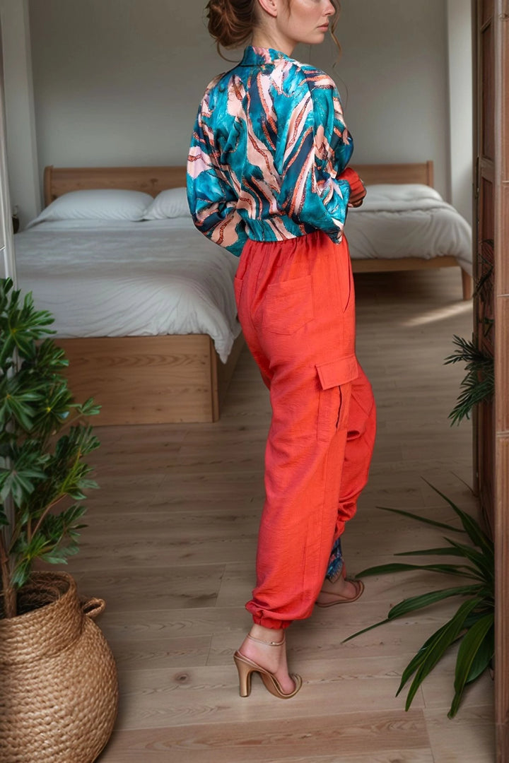 Coral Linen Side Pocket Elasticated Hem Safari Pants BCBSK-25700-3230 - Bel Air South