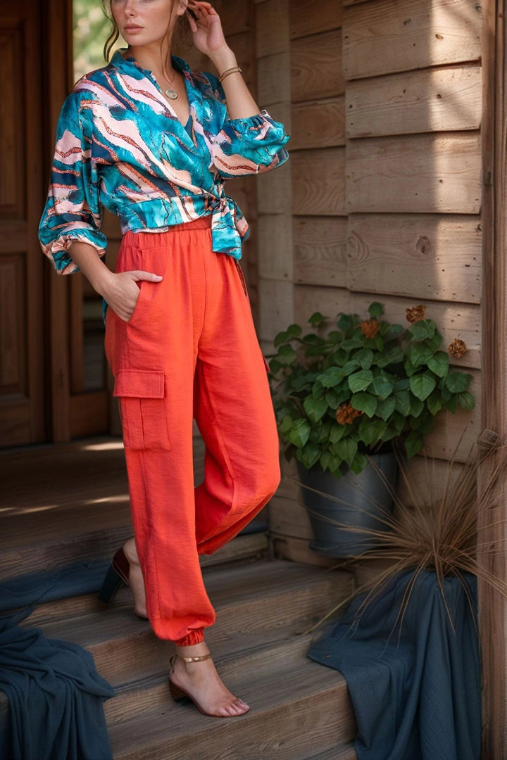 Coral Linen Side Pocket Elasticated Hem Safari Pants BCBSK-25700-3230 - Bel Air South