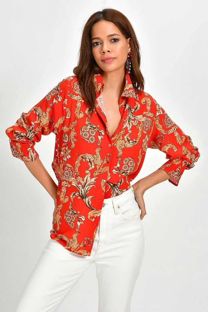 Coral Oversize Comfort Fit Buttoned Shirt BCBSK-25700-K5125 - Santo Tirso