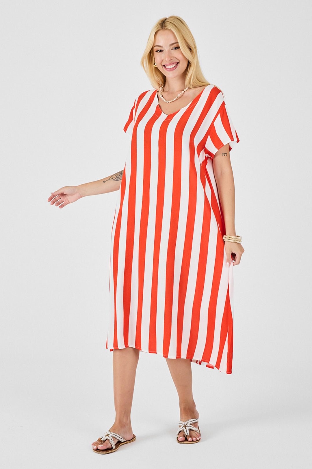 Coral V-Neck Short Sleeve Loose Fit Dress BCVL-254003 - Brussels