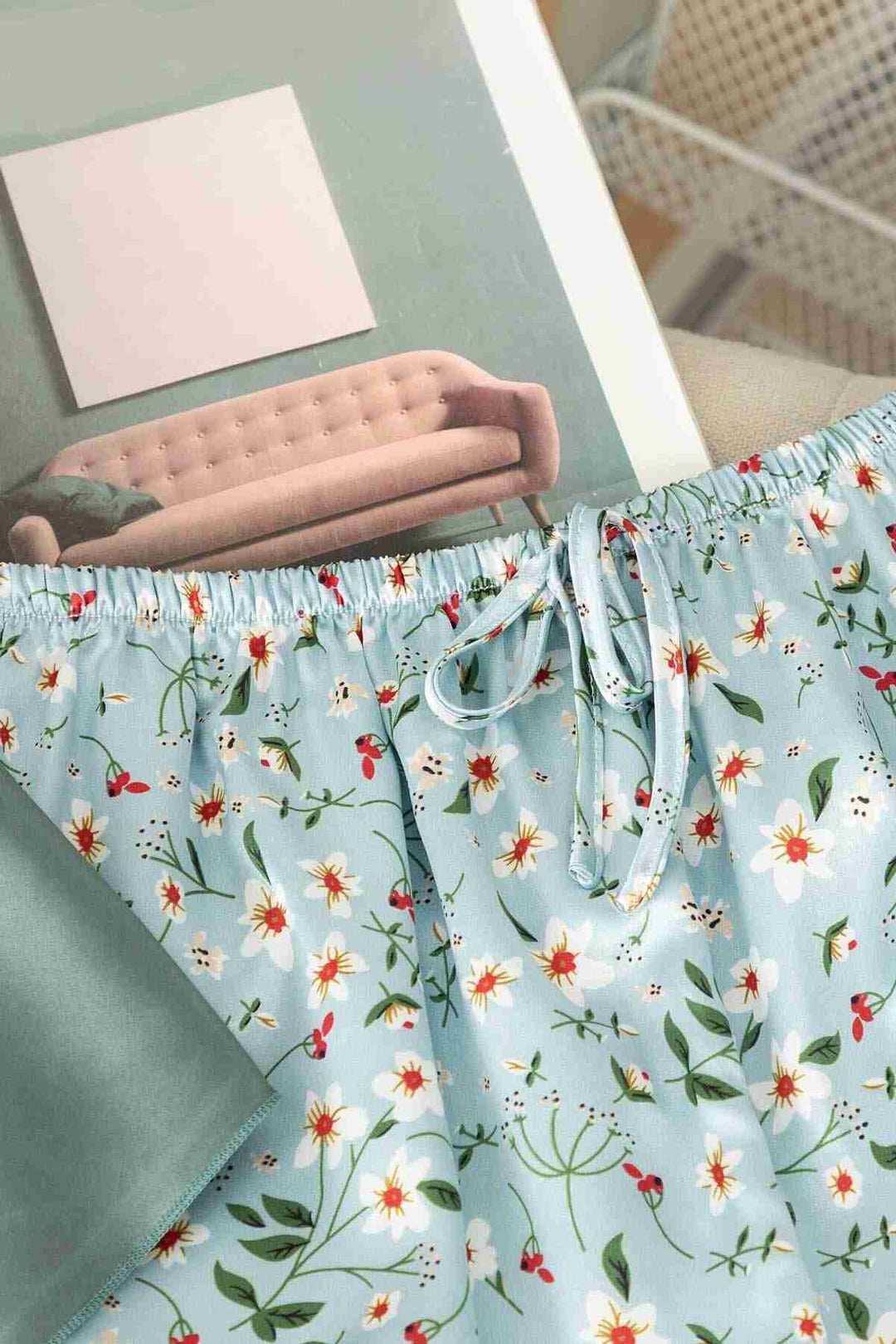 IGR Women Merry See Lace Embroidered Flower Patterned Shorts Pajama Set Green - Montreuil