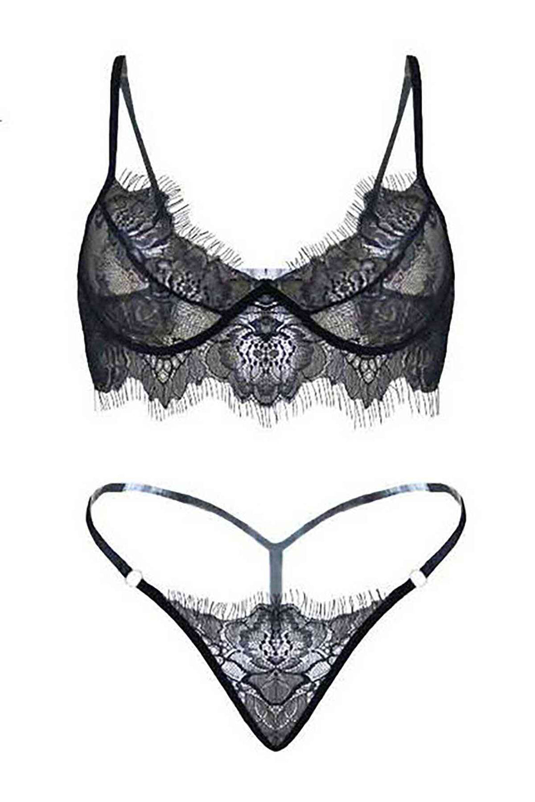 IGR Women Merry See Lace Sexy Bra Panty Set Black - Porterville