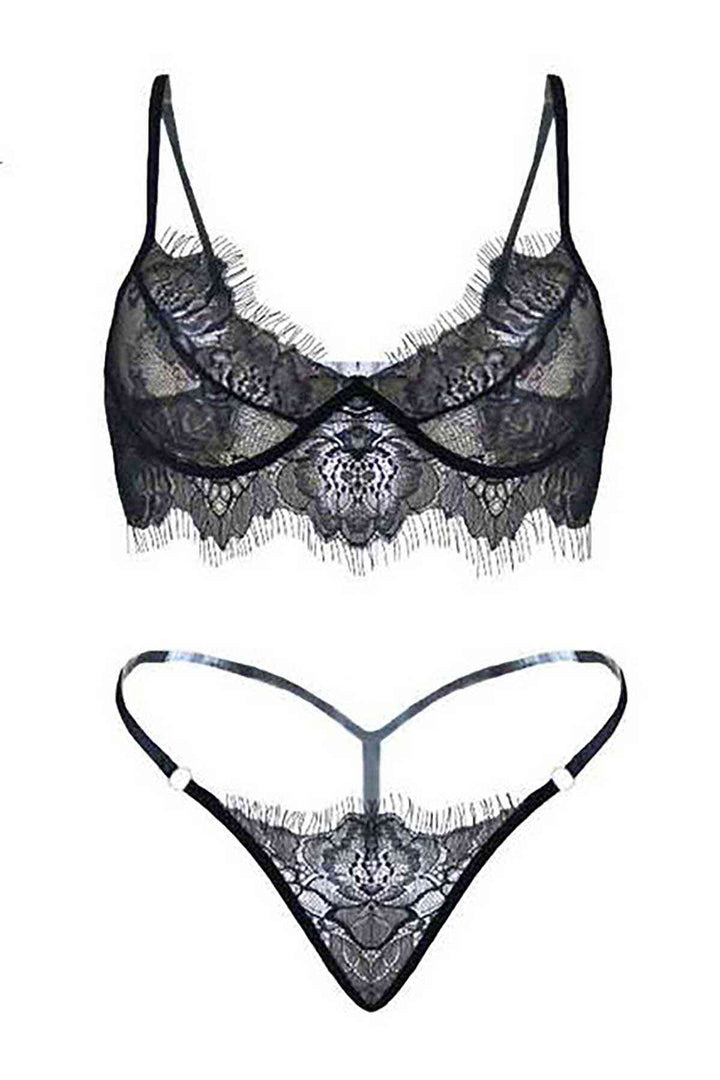 IGR Women Merry See Lace Sexy Bra Panty Set Black - Porterville