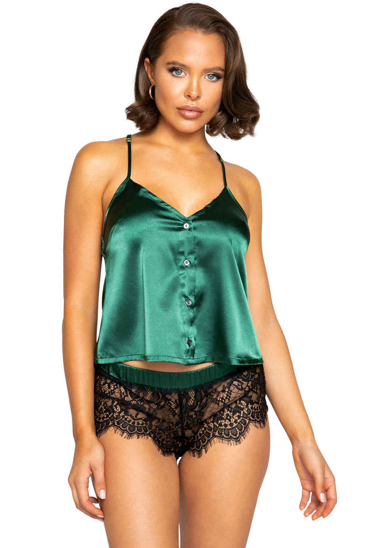 IGR Women Merry See Lace Satin Shorts Pajama Set Green - Vicenza