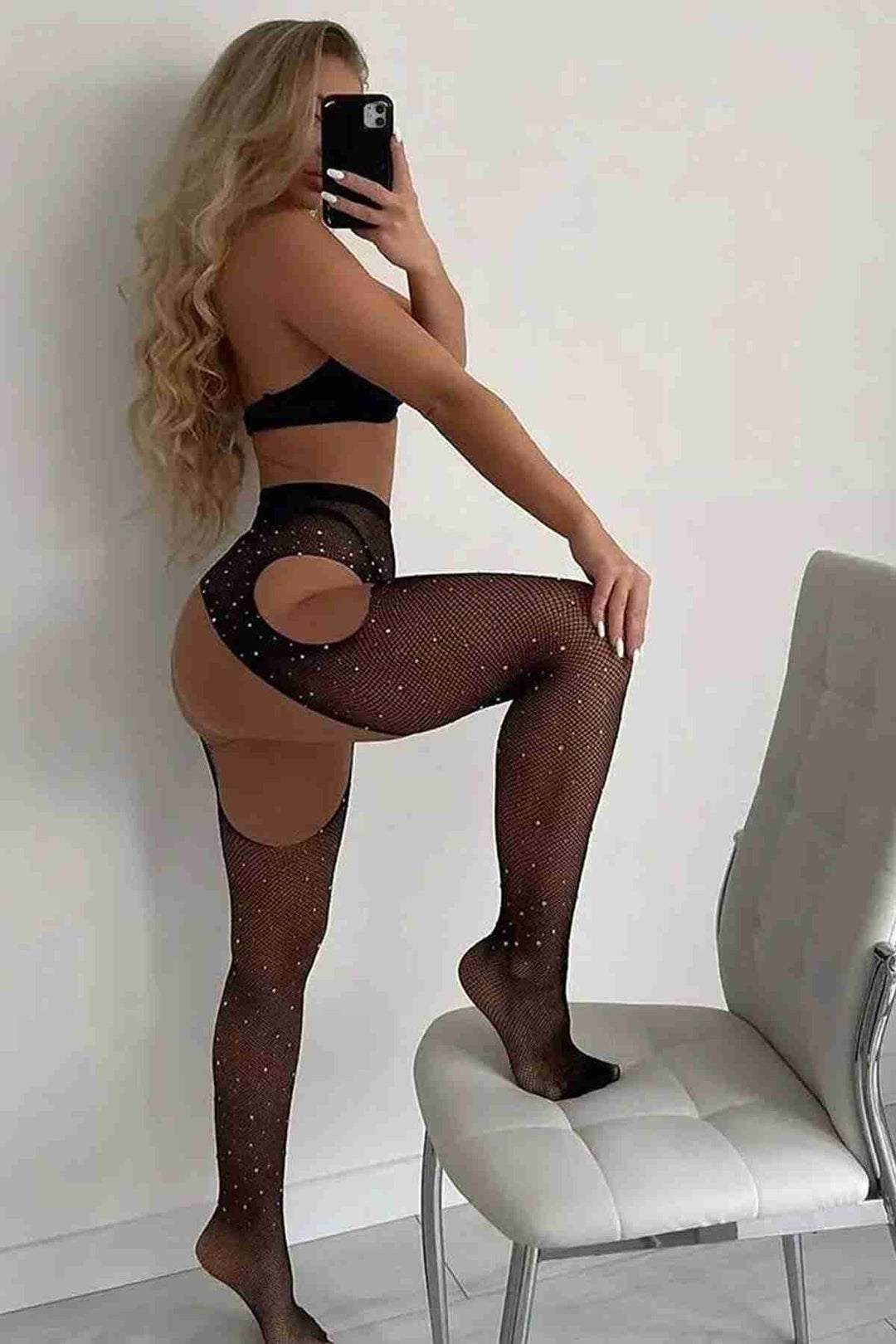 IGR Women Merry See File مزخرف بالحجر يشبه الرباط الخيالي المثير لباس ضيق أسود - Königs Wusterhausen