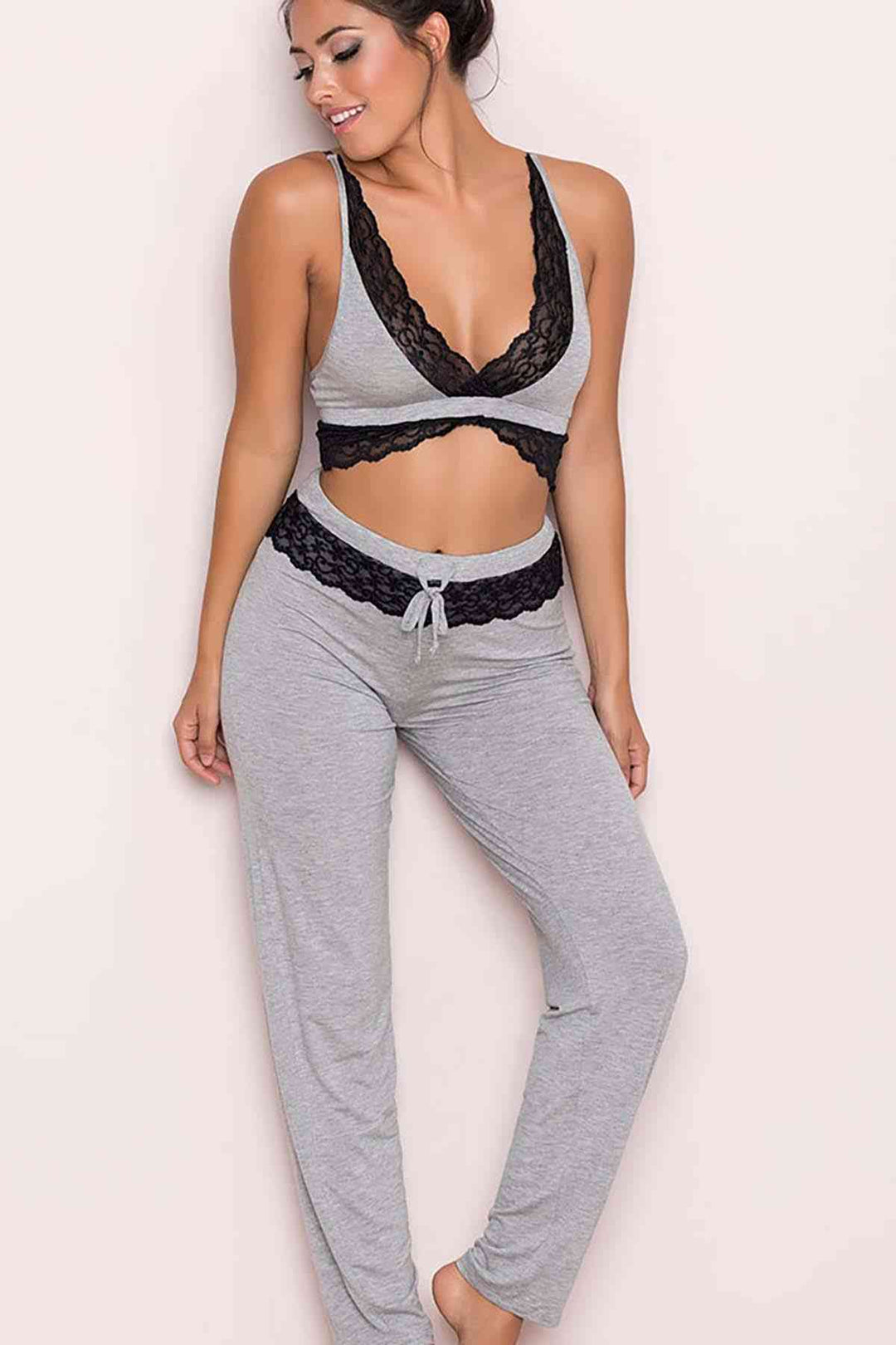 IGR Women Merry Sea Gray Crochet Embroidered Sweatpants Pajama Set - El Dorado