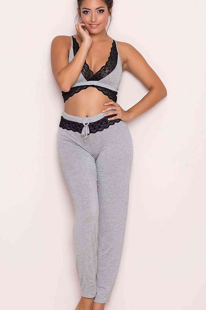IGR Women Merry Sea Gray Crochet Embroidered Sweatpants Pajama Set - El Dorado