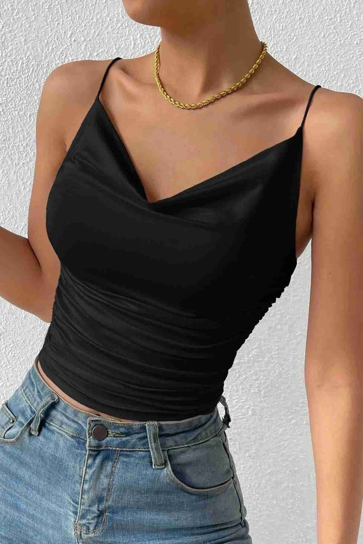 بلوزة IGR Women Merry See النسائية بدون أكمام وحزام سباغيتي ورقبة على شكل حرف V عميقة باللون الأسود - Poti