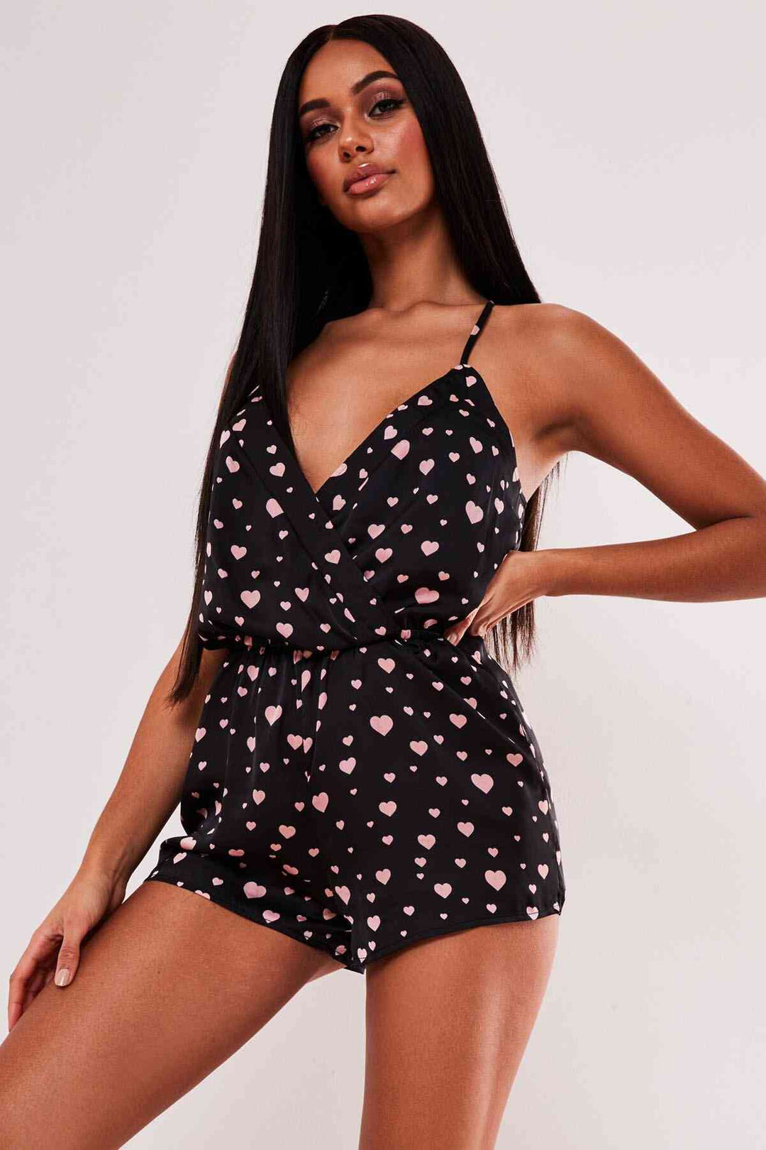 IGR Women Merry Sea Heart Printed Jumpsuit Nightgown Black - Euless