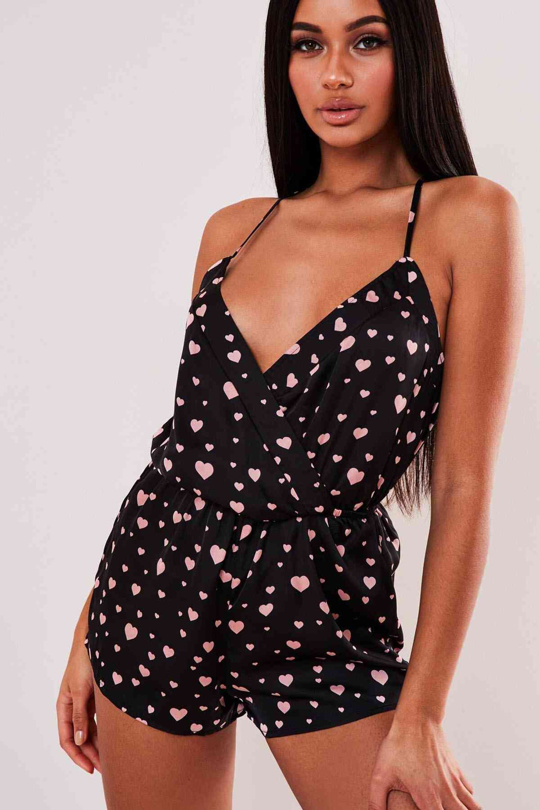 IGR Women Merry Sea Heart Printed Jumpsuit Nightgown Black - Euless
