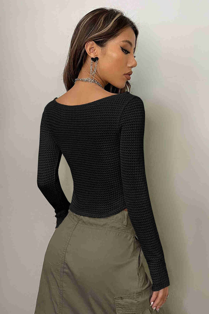 IGR Women Merry See Boat Neck Knitted Long Sleeve Crop Top Blouse Black - Kempen