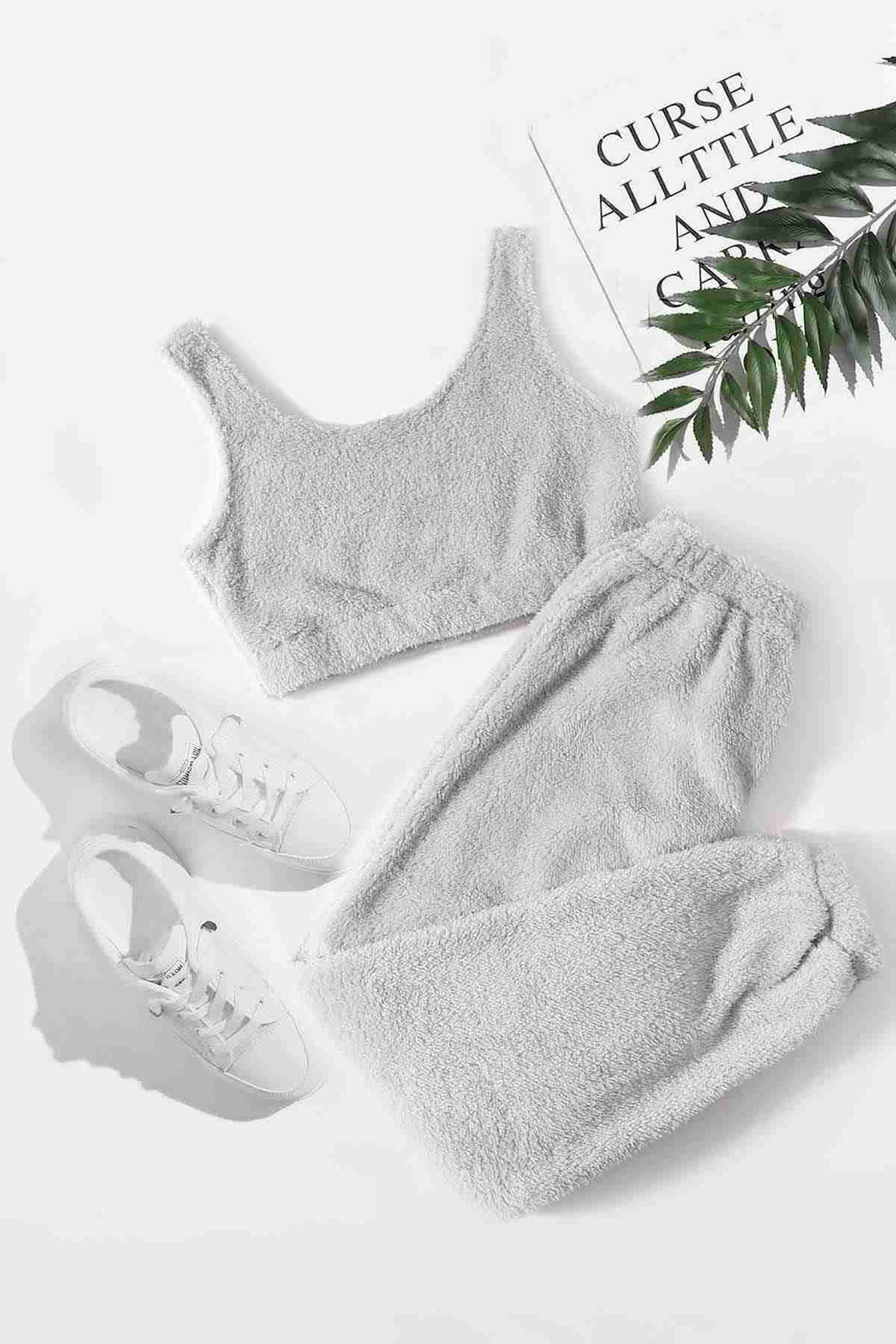 IGR Women Merry Sea Sleeveless Strapped Plush Fleece Top and Bottom Pajama Set Gray - Gent