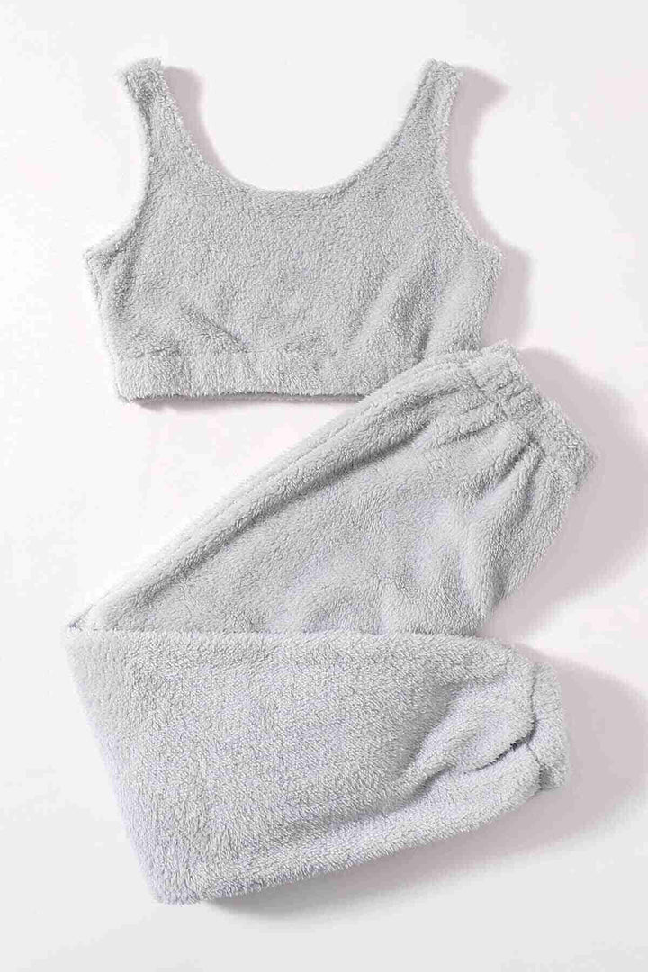 IGR Women Merry Sea Sleeveless Strapped Plush Fleece Top and Bottom Pajama Set Gray - Gent