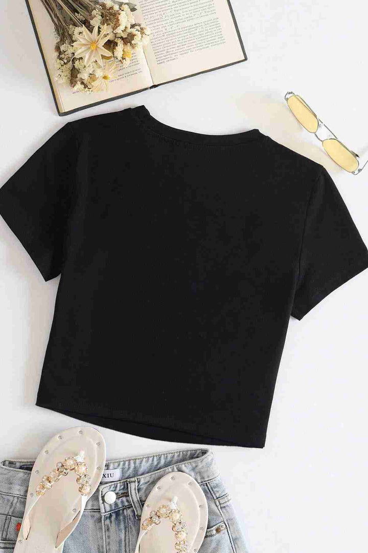 IGR Women Merry Sea Fluffy Soft Textured Short Sleeve Bicycle Neck Blouse Crop Black - Anderlecht