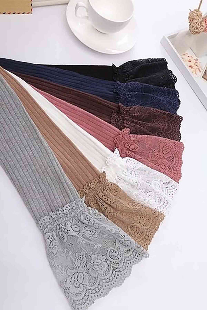 IGR Women Merry See Perfumed Lace Knit Thigh High Garter Stockings Gray - Tlaquepaque