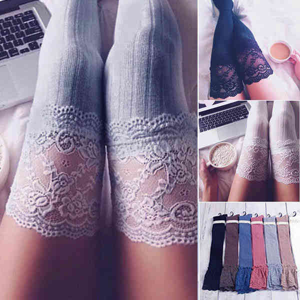 IGR Women Merry See Perfumed Lace Knit Thigh High Garter Stockings Gray - Tlaquepaque