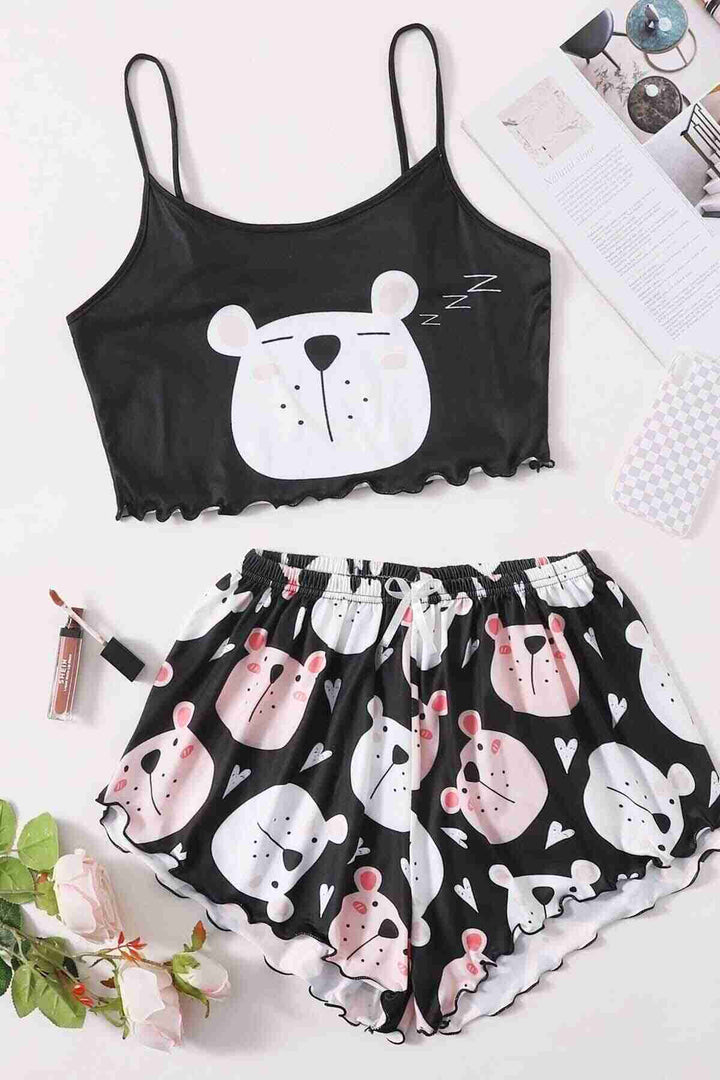 IGR Women Merry See Sleeping Bear مطبوعة Ultrasoft Strappy Shorts Pajama Set متعدد الألوان - كاتانزارو