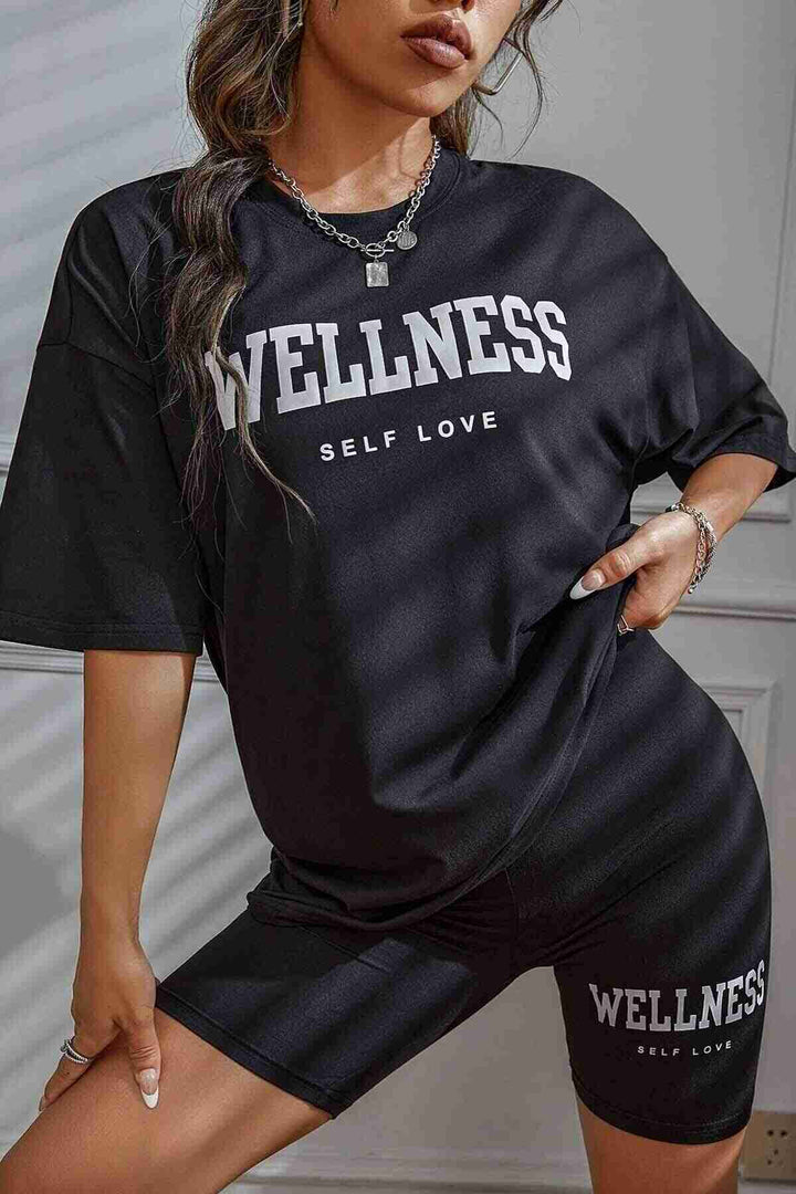 IGR Women Merry See WELLNESS طقم شورت ناعم بأكمام قصيرة مطبوع باللون الأسود - Vernier