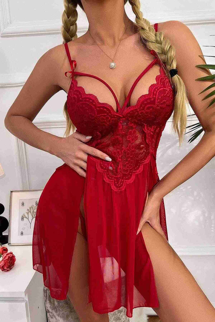 IGR Women Merry See Elegant Lace Nightgown with Leg Decollete Red - Camarillo