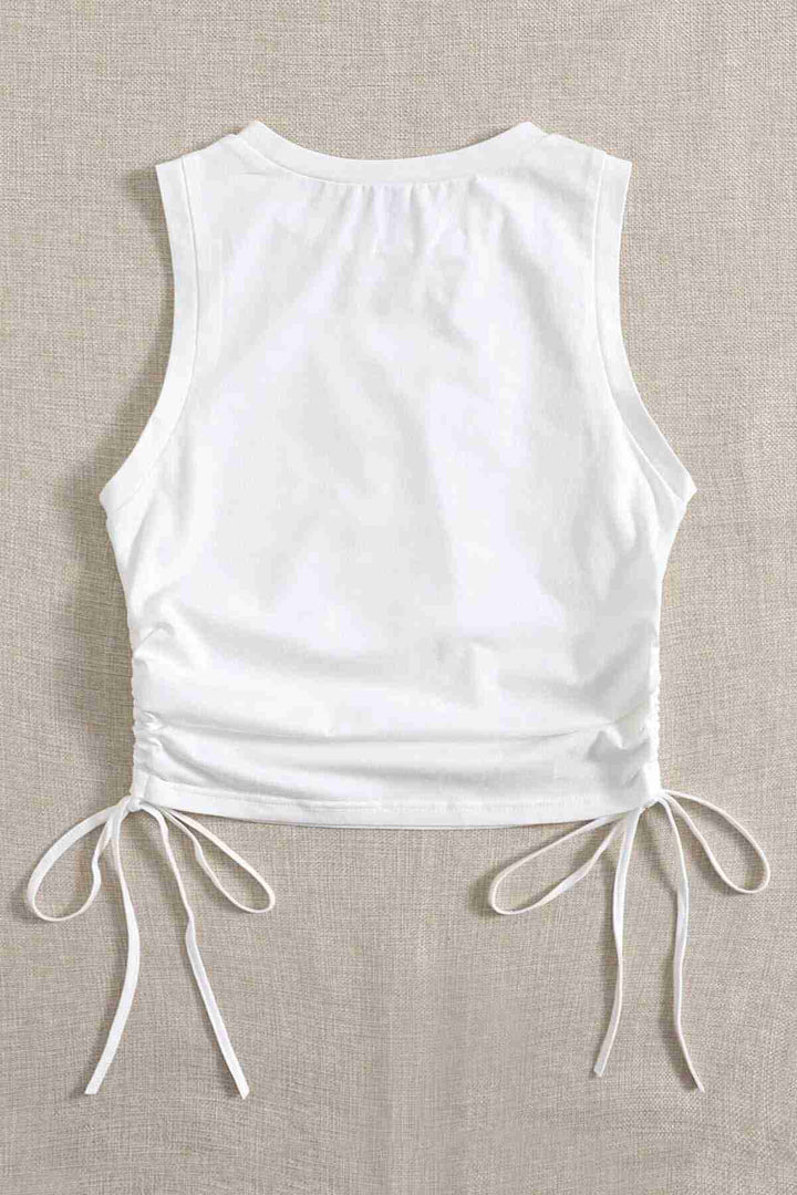 IGR Women Merry See Side Gathered Sleeveless Blouse Crop Top Tank Top White - Brooklyn